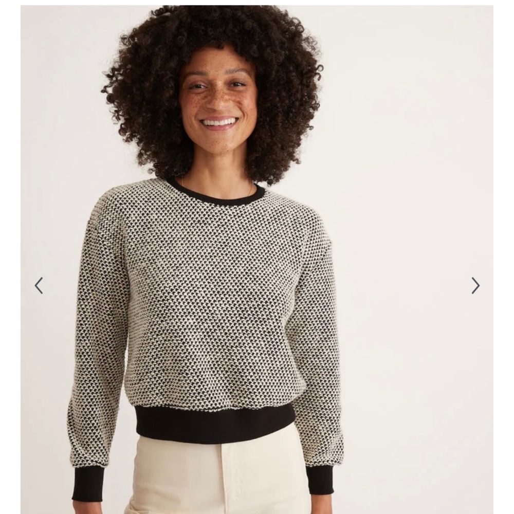 Marine Layer Black and Cream Textured Crewneck Sweater